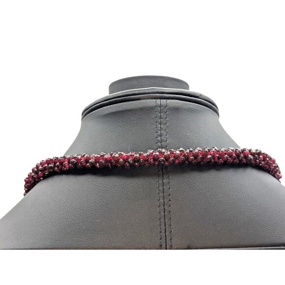 Estate Vintage Woven Rope Purple Garnet Seed Bead 25" No Clasp Necklace - Picture 5 of 7
